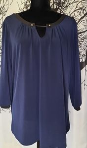 Cleo Navy Blue Chain Link Black Cuffed Blouse